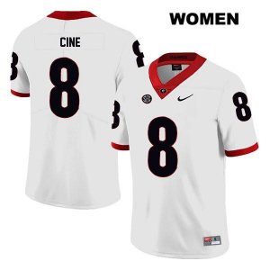 Women's Georgia Bulldogs NCAA #8 Lewis Cine Nike Stitched White Legend Authentic College Football Jersey ODW3454WL